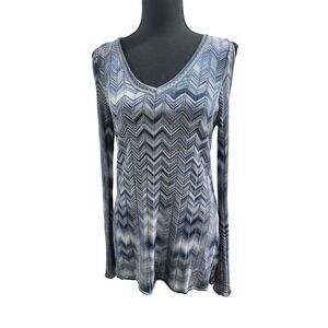 White House Black Market Blue Chevron Cold Shoulder V-Neck Knit Tunic Top XS